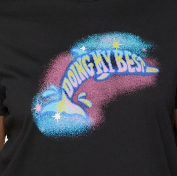 Doing My Best Black Graphic Tee Glitter Jumping Dolphin Purple Blue Yellow sz 1X - Picture 4 of 12